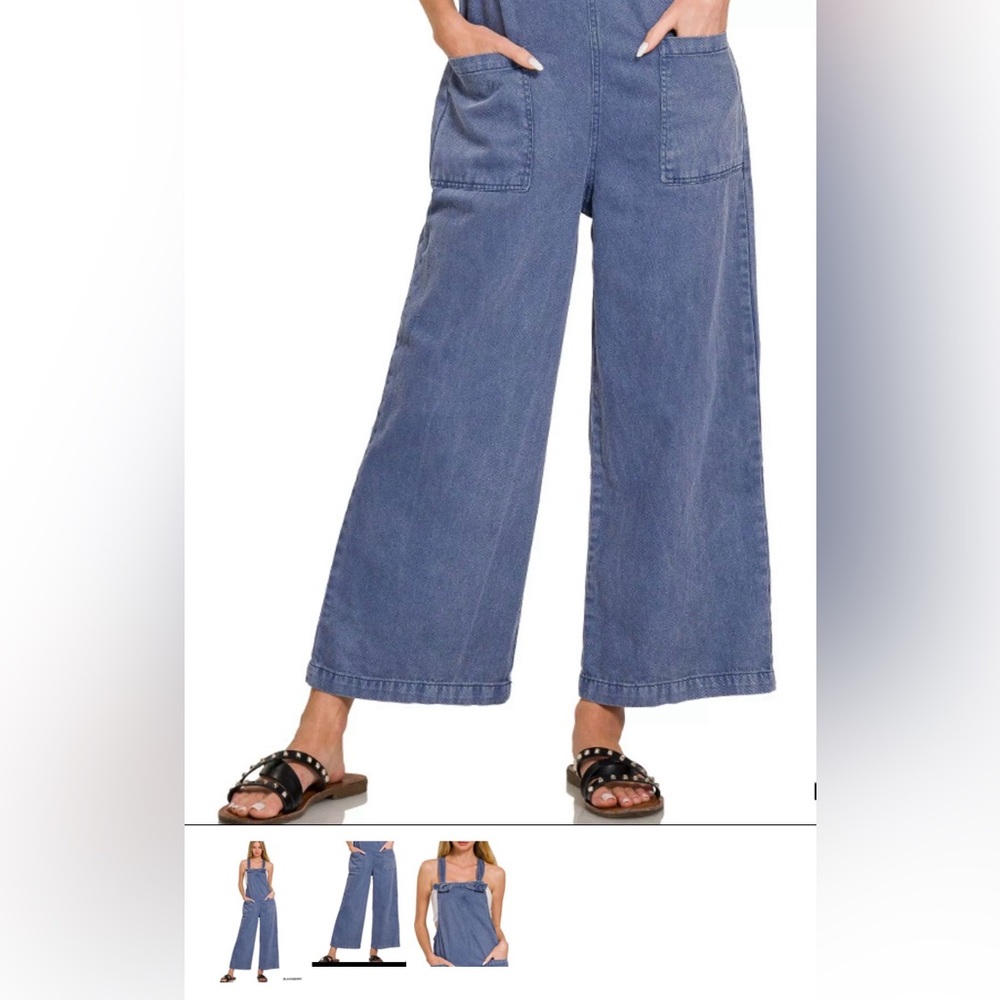 Zenana Washed Knot Strap
Pocketed Jumpsuit, Large in BlackBerry color